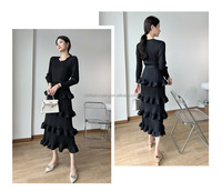 Haute qualité nouveau style d'automne conception de niche réduction de l'âge haut de gamme plissé femmes gâteau jupe robe pour les femmes