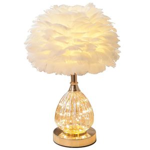 Hiện đại Bắc Âu Dome Shade LED bảng đèn đám cưới lãng mạn Ins cô gái đèn cạnh giường ngủ lông AC Pin Internet người nổi tiếng mục tiêu - Product Image 6