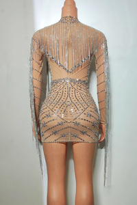 Peccato B Mesh elasticizzato attillato Sexy pieno di diamanti gonna corta Nightclub DJ Stage squadra costumi Sexy per Performance da festa - Product Image 3