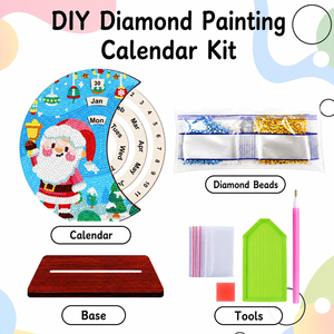 パフDIYダイヤモンドペインティング クリスマスサンタ永久カレンダー 木製デスクデコレーションクラフトキット スタンド付き 子供と大人向け - Product Image 2