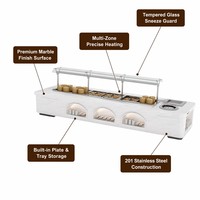 Îlot de maintien au chaud des aliments pour buffet commercial, multi-zones, chauffage précis, protection en verre, comptoir en marbre pour hôtel et restaurant