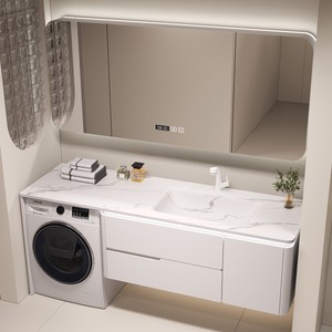 <span class=keywords><strong>Mobile</strong></span> <span class=keywords><strong>Bagno</strong></span> in Legno Massello Verniciato <span class=keywords><strong>con</strong></span> Lavabo Integrato in Acrilico Termoformato e <span class=keywords><strong>Mobile</strong></span> Lavatrice - Product Image 1