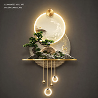 Décoration Murale Paysagère Bonsaï Lumineuse : Étagère Circulaire Halo et Anneaux Suspendus pour Intérieurs de Réception, Salons et Hôtellerie