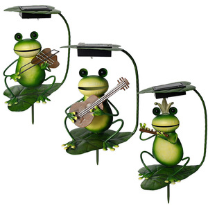 Solar Frog Garden <b>Lights</b> Set With Musical Frogs On Leaves Solar Powered <b>LED</b> Outdoor Decor Water Resistant Free Standing - Product Image 1