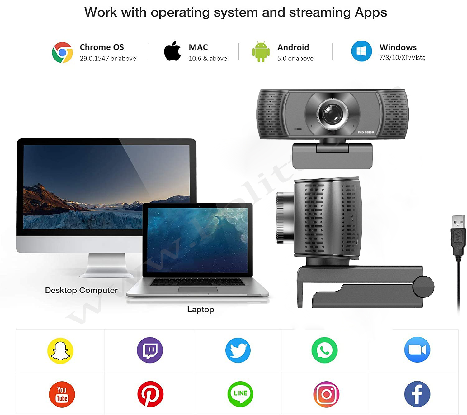 Manual Focus 2 Megapixel Webcam With Built In Microphone