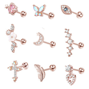 Stainless Steel Zircon Stud <b>Earrings</b> with Butterfly, Moon, and Heart Designs |Barbell <b>Piercing</b> Jewelry for Ear, Cartilage - Product Image 4