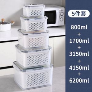 Kitchen Freezer Stackable Refrigerator Storage Container Set Plastic <b>Rectangle</b> Food Organizer Vegetable Fruit Box Lids Drain - Product Image 5