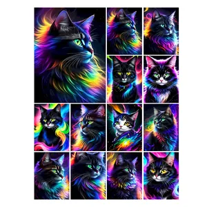 Pintura De Diamante Gato Preto Desenho Na Lona HandPainted Art Gift DIY Imagens De Diamante Animal Kits Home Decor