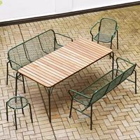 Ensemble table et chaises d'extérieur en alliage d'aluminium à tubes fins rayés WPC pour cour, jardin, restaurant, villa, maison d'hôtes, mobilier de loisirs