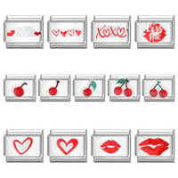 RVS DIY Modulaire Charm Sticker-stijl Gouden Valentijnsdag Rode Lip Kersen Hart Patchwork Sieraden Accessoires