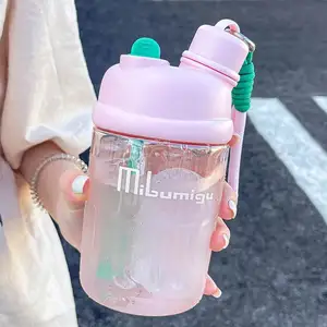 Botella de agua de plástico, nueva taza Tritan portátil transparente de verano para niños y niñas, taza doble con separador de té, taza de bebida
