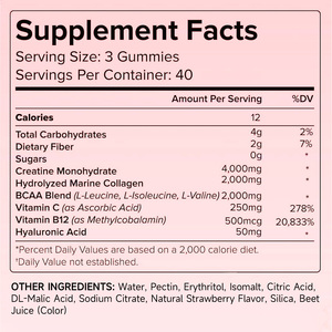 Custom Label <b>Creatine</b> BCAA Gummies Strawberry Flavor 5g Gym Training Muscle Growth Strength Endurance Vegan Non-GMO Sugar Free - Product Image 3