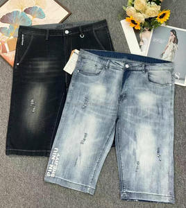 Pantaloncini di Jeans Estivi Sottili da Uomo con Ricami, Strappati, a Mezza Lunghezza, Elastici, Nuovi, Slim Fit, a Cinque Quarti - Product Image 5