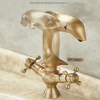 Robinet de lavabo en laiton massif, deux poignées, eau chaude et froide, rotatif à 360 degrés, avec aérateur anti-éclaboussures