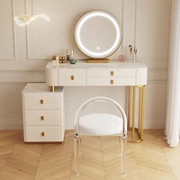NOVA Ensemble de coiffeuse moderne blanche multifonctionnelle avec miroir intelligent sur pied et éclairage LED pour appartement et salon