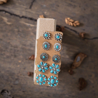 Ensemble de boucles d'oreilles turquoise de style occidental pour femmes 6 paires de boucles d'oreilles en alliage de bohème avec décor en pierre turquoise Concho
