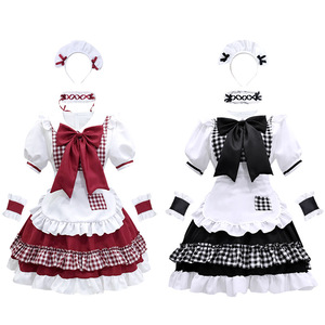 Maid Outfit Lolita Dress Set Black <b>White</b> Checkered Cosplay Costume for Anime Role Play <b>Women</b> Spring 2025 Polyester - Product Image 4