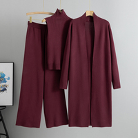 Ensemble de 3 pièces tendance pour femmes, cardigan, survêtement, manteau, ensemble de pantalon en tricot, mode vintage, abaya, pull, tenue