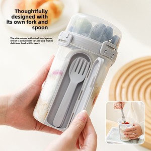 New Portable Light Food Double-layer Salad Cup Breakfast Fruit Snack Preservation Box with Fork sealed <strong>Plastic</strong> <strong>Bottle</strong> with Fork - Product Image 2