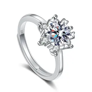 Anéis de prata 925 para mulheres, joia de noivado de prata com corte brilhante, anéis de diamante OEM ODM de fábrica