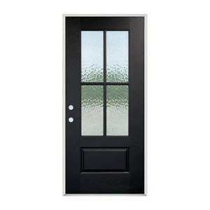 Puerta de entrada de metal francesa moderna con puerta de seguridad exterior de acero y vidrio - Product Image 1