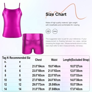 ชุดเต้นรำบอลรูมลาตินสำหรับเด็กผู้หญิงอายุ 4-14 ปี เสื้อกล้ามเมทัลลิกพร้อมกางเกงขาสั้น ชุดออกกำลังกาย ยิมนาสติก แข่งขัน โชว์ในโรงเรียน - Product Image 6