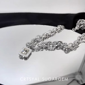 Hiphop Style Unisex Stainless Steel Chain square cubic zirconia CZ Pendant Choker Necklace bulk wholesale - Product Image 4