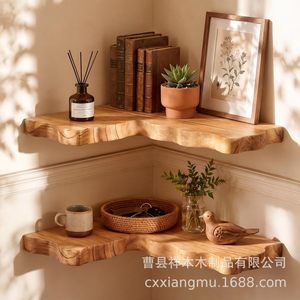 Wooden Floating Shelf For <b>Wall</b> <b>Display</b> With Natural Edge Design For Living Room Bedroom Storage Rack - Product Image 1