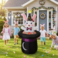 Décoration de jardin gonflable écologique en PVC de 1,5 m : Lapin de Pâques avec chapeau magique, lapin sorcier mignon avec chapeau de fée lumineux à LED, réutilisable