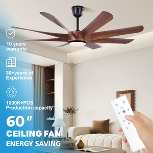 Ventilateur de plafond LED silencieux avec télécommande, design moderne, 60 pouces, 8 pales en ABS, pour décoration intérieure, avec moteur F8321A - Product Image 1