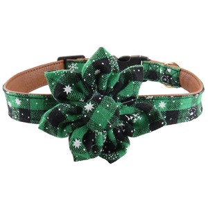 Colliers pour chien à carreaux de Noël avec nœud papillon, boucle réglable pour petits chiens, style hiver, motif rouge et vert - Product Image 2