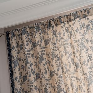 Rideaux en coton et <span class=keywords><strong>lin</strong></span> imprimés de roses bleues américaines modernes <span class=keywords><strong>Tissu</strong></span> semi-occultant Design perforé pour la maison Salon Été - Product Image 3