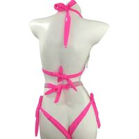 Ensemble de bikini scintillant pour femme avec strass et diamants, maillot de bain couleur unie populaire, soutien-gorge sexy pour femme, tenue de danse exotique rose sexy