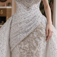 Robe de mariée sirène 2-en-1 avec jupon détachable, ornée de sequins et de perles, décolleté cœur, traîne, collection 2026, sur mesure, vente en gros