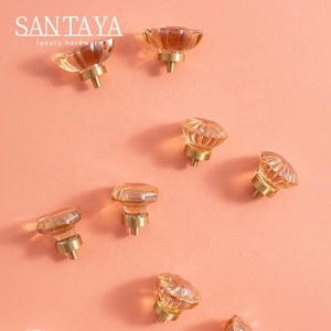 Poignées de meuble Santaya en laiton, transparentes, couleur champagne, avec cristaux, créatives, pour armoire de chambre, coiffeuse et tiroirs - Product Image 2