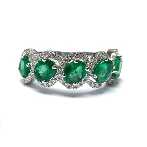 Classic <b>Dainty</b> Excellent Royal 18k White Gold 100% Natural Diamond Colour Stone Green Emerald Jewellery Thin Band <b>Ring</b> for Lady - Product Image 1