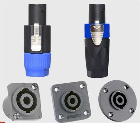 High Power 4-Core Audio Connector, Male/Female Black Plug, for Speaker & Amplifier Systems