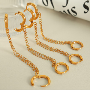 Pendientes de aro con cadena dorada, pendientes colgantes de acero inoxidable, diseño minimalista, joyería de moda para mujer - Product Image 1