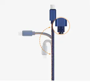 牛仔裤编织usb电缆高速充电电缆micro b usb 2.0快速充电适用于android