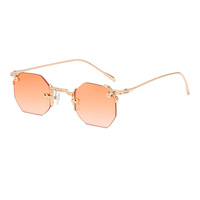 HISTOIRE AY2300 Lunettes de soleil hexagonales sans monture bleues dégradées à la mode Femmes Hommes Marque de luxe Design Métal Punk Petites lunettes de soleil carrées