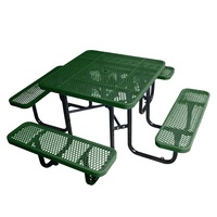 Extérieur public commercial revêtement thermoplastique acier carré table de pique-nique banc restaurant école extérieur table et chaise en métal