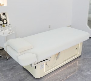 Cama de masaje de salón de belleza <span class=keywords><strong>Beige</strong></span> de lujo con 2 motores, función de calefacción, cama de masaje cosmético, cama de Spa Facial eléctrica - Product Image 4