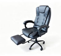 Chaise de bureau ergonomique à dossier haut en cuir PU noir avec repose-pieds