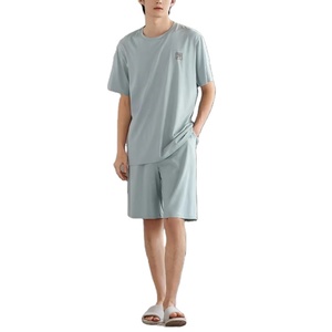 <span class=keywords><strong>Pigiama</strong></span> <span class=keywords><strong>estivo</strong></span> da <span class=keywords><strong>uomo</strong></span> morbido, set corto, leggero e traspirante, girocollo, vita elastica, abbigliamento per la casa, set in due pezzi per le vacanze a casa - Product Image 1