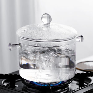 Panci masak kaca kapasitas besar, panci masak kaca bening borosilikat tinggi transparan 1300ml 1500ml untuk dapur - Product Image 2