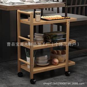 Wooden 3 Tier Kitchen Cart With Wheels Portable Storage Rack For Restaurant Use - Product Image 5