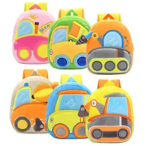 Großhandel niedliche Kinder-Schultaschen 3D Cartoon Trucks Cars Plush Kinder-Rucksack Kindergarten Jungen Mädchen Mini-Schultasche