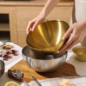 Stainless Steel Cold Noodle Bowl <b>Large</b> Gold Color For Home Use And Salad Serving - Product Image 2