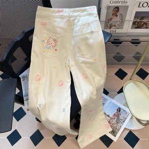 Los pantalones de mezclilla blancos en stock son imprescindibles para <span class=keywords><strong>las</strong></span> chicas dulces decoradas con elementos coloridos de dibujos animados que desbloquean la nueva tendencia Linda - Product Image 3