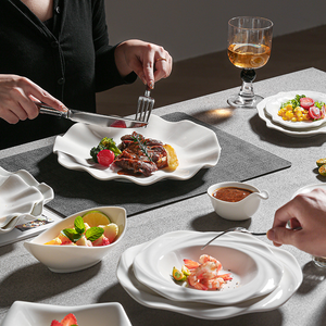 Nuevo Juego de <span class=keywords><strong>Vajilla</strong></span> de Porcelana Fina con Relieve, Plato con Forma de Flor, Elegante Tazón Irregular, <span class=keywords><strong>Vajilla</strong></span> de Cerámica - Product Image 1